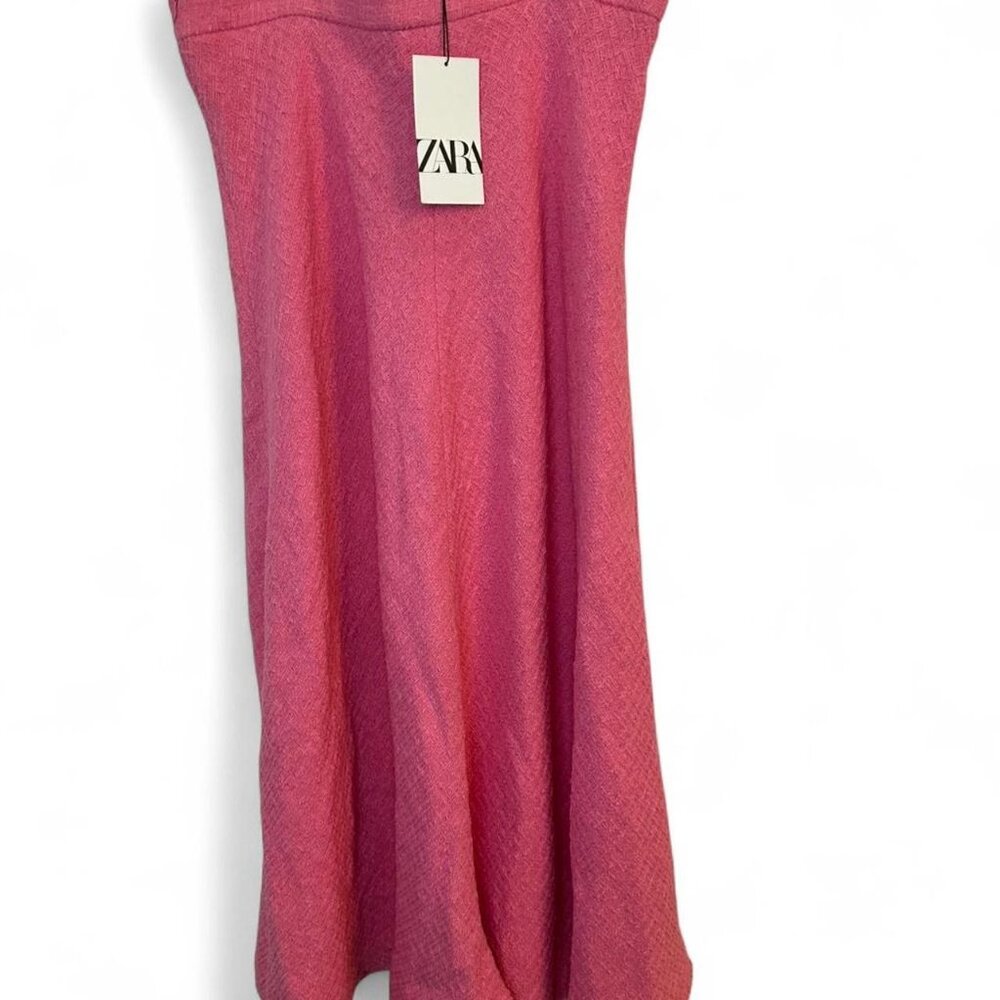 Zara Womens Pink Boucle Knit Tweed Long Skirt Size XL W/Tags